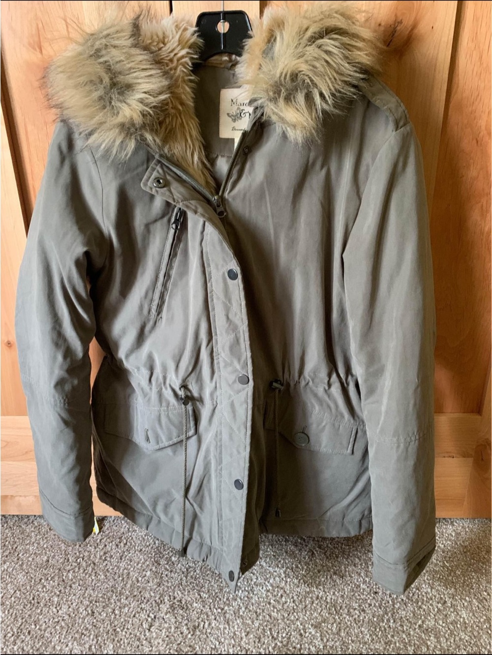 Maralyn & Me Olive Green Utility Parka with Faux Fur Hood